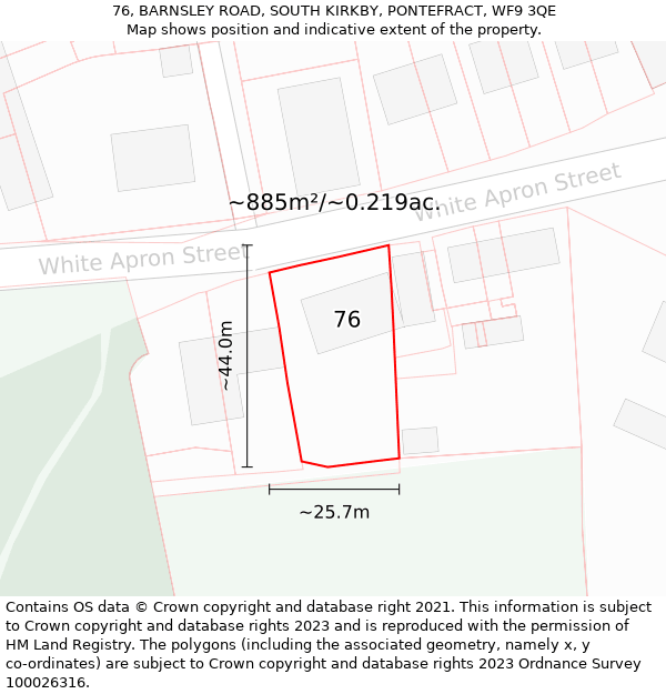 76, BARNSLEY ROAD, SOUTH KIRKBY, PONTEFRACT, WF9 3QE: Plot and title map