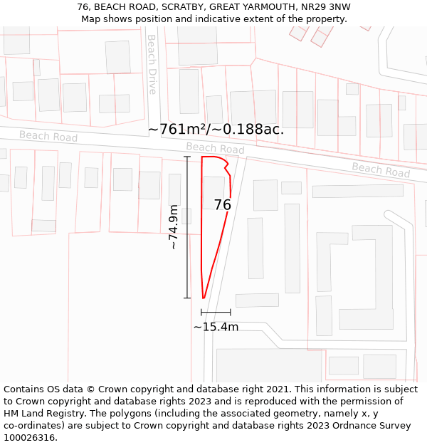 76, BEACH ROAD, SCRATBY, GREAT YARMOUTH, NR29 3NW: Plot and title map