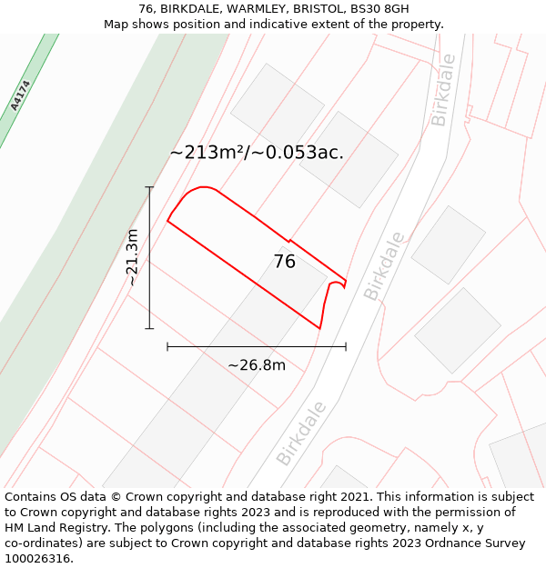 76, BIRKDALE, WARMLEY, BRISTOL, BS30 8GH: Plot and title map