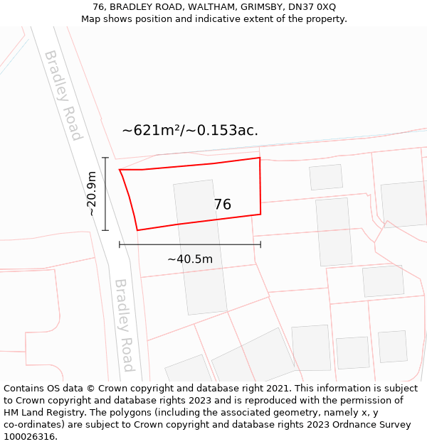 76, BRADLEY ROAD, WALTHAM, GRIMSBY, DN37 0XQ: Plot and title map