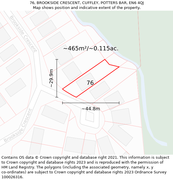 76, BROOKSIDE CRESCENT, CUFFLEY, POTTERS BAR, EN6 4QJ: Plot and title map