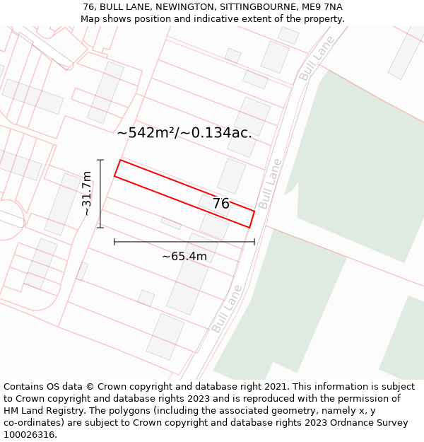 76, BULL LANE, NEWINGTON, SITTINGBOURNE, ME9 7NA: Plot and title map