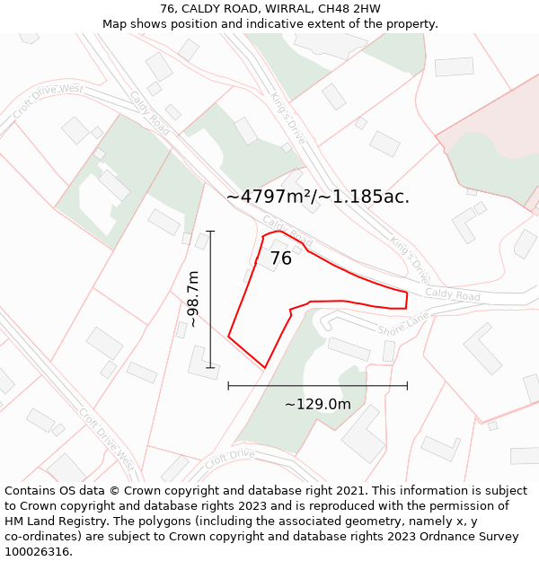 76, CALDY ROAD, WIRRAL, CH48 2HW: Plot and title map