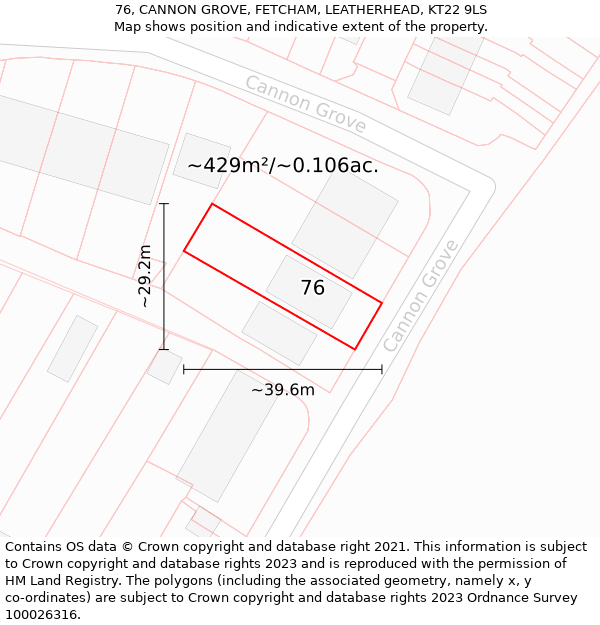 76, CANNON GROVE, FETCHAM, LEATHERHEAD, KT22 9LS: Plot and title map