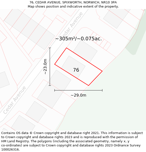 76, CEDAR AVENUE, SPIXWORTH, NORWICH, NR10 3PA: Plot and title map