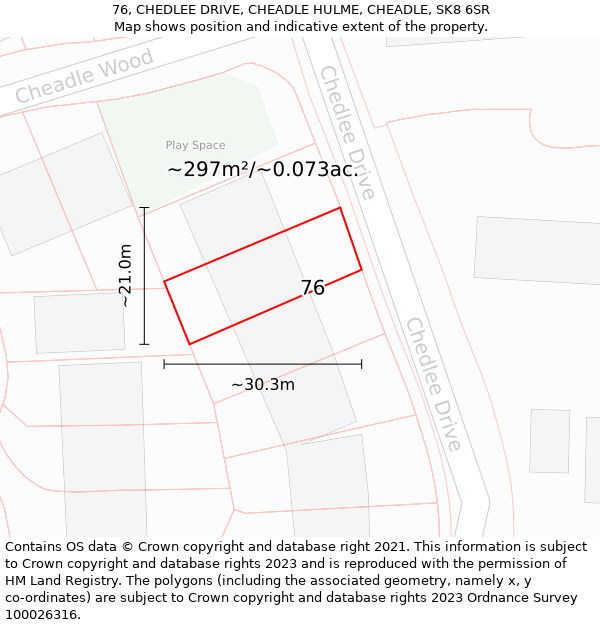 76, CHEDLEE DRIVE, CHEADLE HULME, CHEADLE, SK8 6SR: Plot and title map