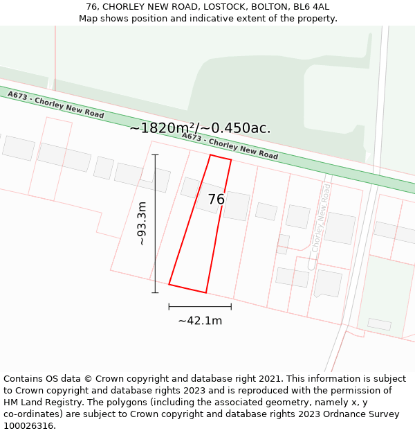 76, CHORLEY NEW ROAD, LOSTOCK, BOLTON, BL6 4AL: Plot and title map