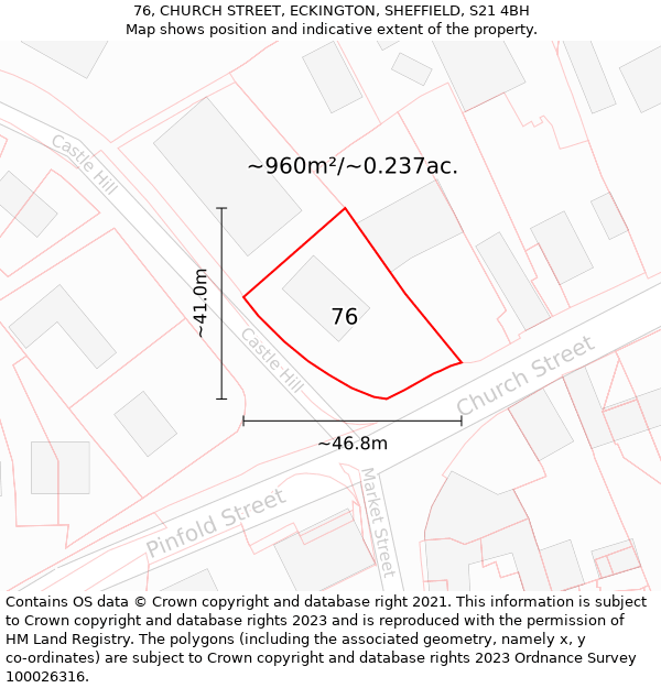 76, CHURCH STREET, ECKINGTON, SHEFFIELD, S21 4BH: Plot and title map