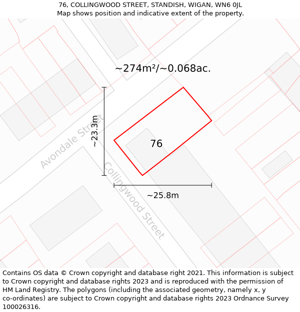 76, COLLINGWOOD STREET, STANDISH, WIGAN, WN6 0JL: Plot and title map