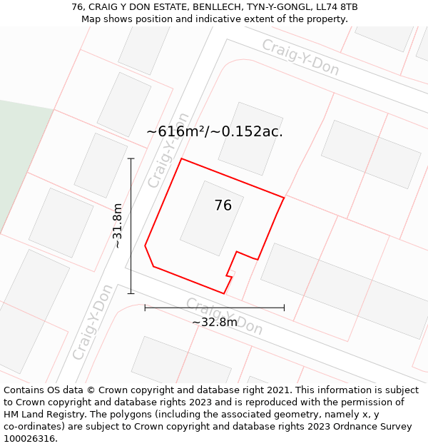 76, CRAIG Y DON ESTATE, BENLLECH, TYN-Y-GONGL, LL74 8TB: Plot and title map