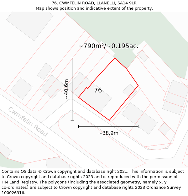 76, CWMFELIN ROAD, LLANELLI, SA14 9LR: Plot and title map