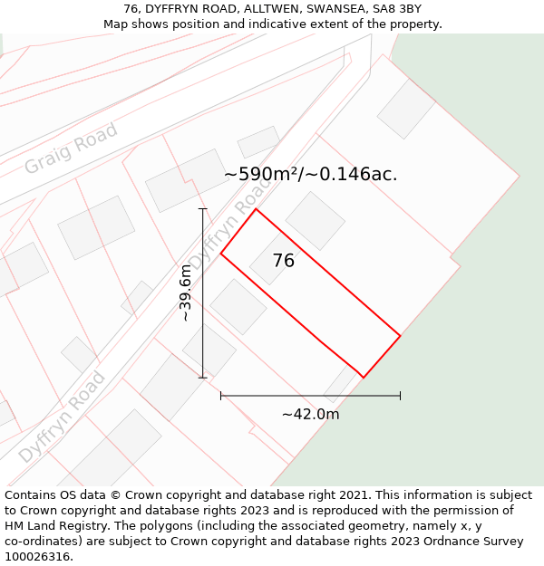 76, DYFFRYN ROAD, ALLTWEN, SWANSEA, SA8 3BY: Plot and title map