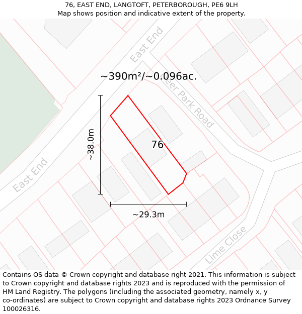 76, EAST END, LANGTOFT, PETERBOROUGH, PE6 9LH: Plot and title map