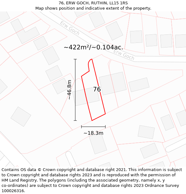 76, ERW GOCH, RUTHIN, LL15 1RS: Plot and title map