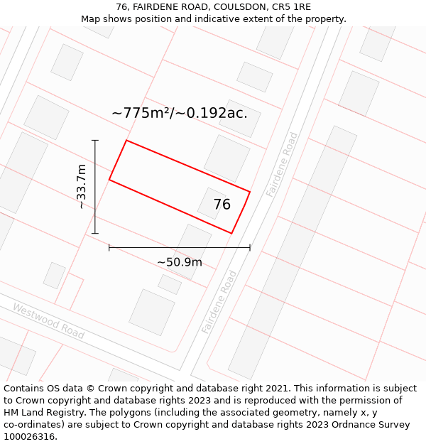 76, FAIRDENE ROAD, COULSDON, CR5 1RE: Plot and title map