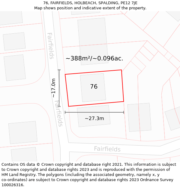 76, FAIRFIELDS, HOLBEACH, SPALDING, PE12 7JE: Plot and title map