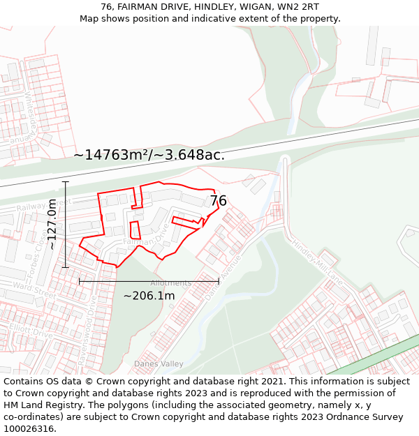 76, FAIRMAN DRIVE, HINDLEY, WIGAN, WN2 2RT: Plot and title map