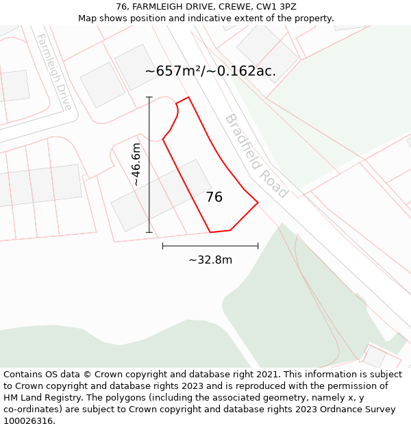 76, FARMLEIGH DRIVE, CREWE, CW1 3PZ: Plot and title map