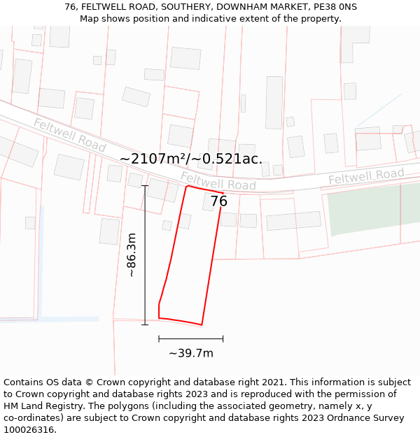 76, FELTWELL ROAD, SOUTHERY, DOWNHAM MARKET, PE38 0NS: Plot and title map