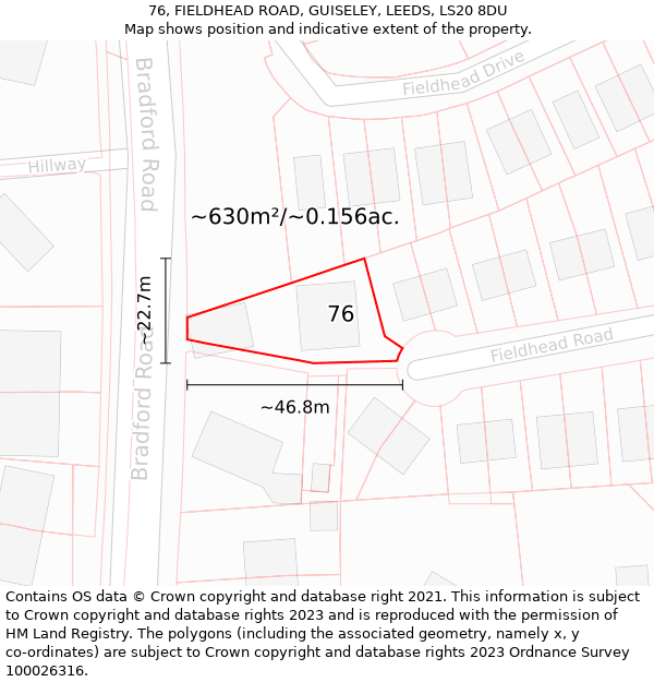 76, FIELDHEAD ROAD, GUISELEY, LEEDS, LS20 8DU: Plot and title map