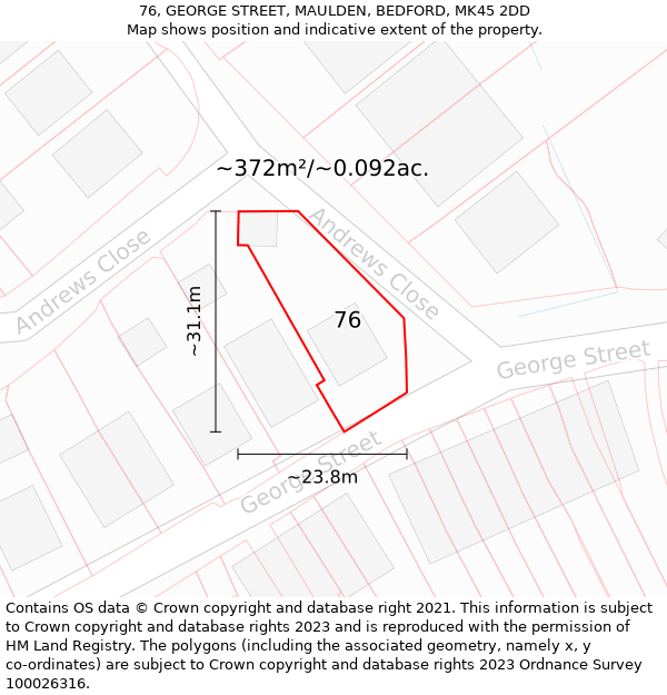 76, GEORGE STREET, MAULDEN, BEDFORD, MK45 2DD: Plot and title map