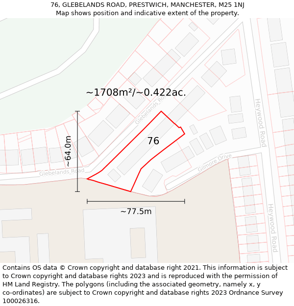 76, GLEBELANDS ROAD, PRESTWICH, MANCHESTER, M25 1NJ: Plot and title map