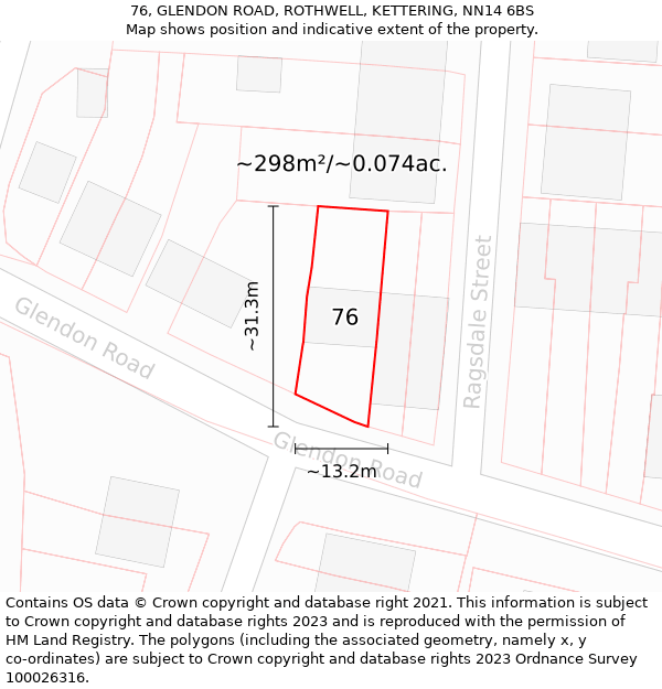 76, GLENDON ROAD, ROTHWELL, KETTERING, NN14 6BS: Plot and title map