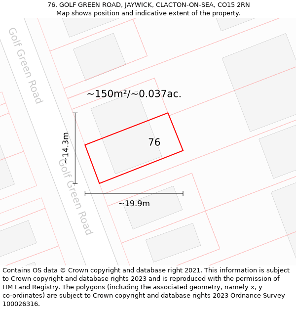 76, GOLF GREEN ROAD, JAYWICK, CLACTON-ON-SEA, CO15 2RN: Plot and title map
