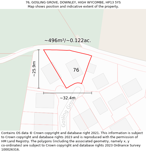76, GOSLING GROVE, DOWNLEY, HIGH WYCOMBE, HP13 5YS: Plot and title map