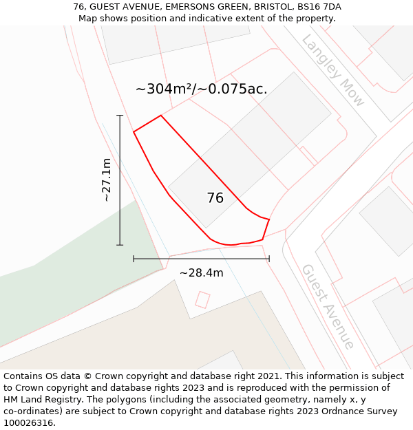 76, GUEST AVENUE, EMERSONS GREEN, BRISTOL, BS16 7DA: Plot and title map