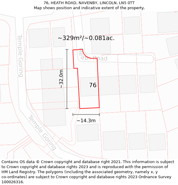 76, HEATH ROAD, NAVENBY, LINCOLN, LN5 0TT: Plot and title map