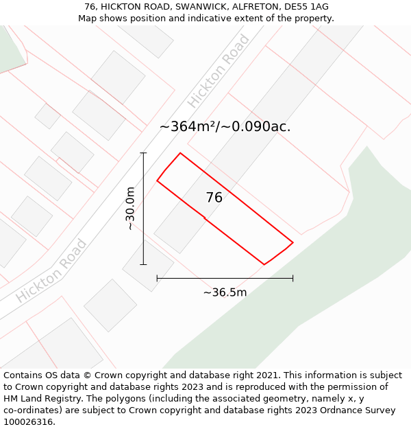 76, HICKTON ROAD, SWANWICK, ALFRETON, DE55 1AG: Plot and title map