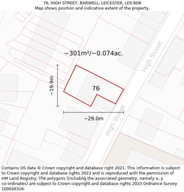 76, HIGH STREET, BARWELL, LEICESTER, LE9 8DR: Plot and title map
