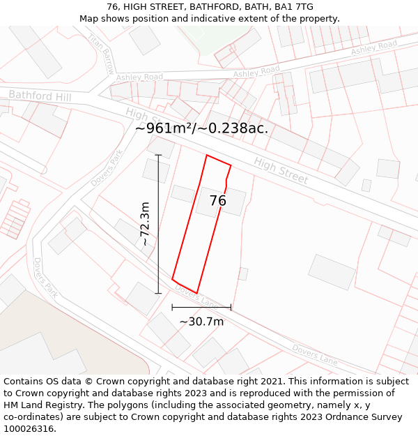 76, HIGH STREET, BATHFORD, BATH, BA1 7TG: Plot and title map