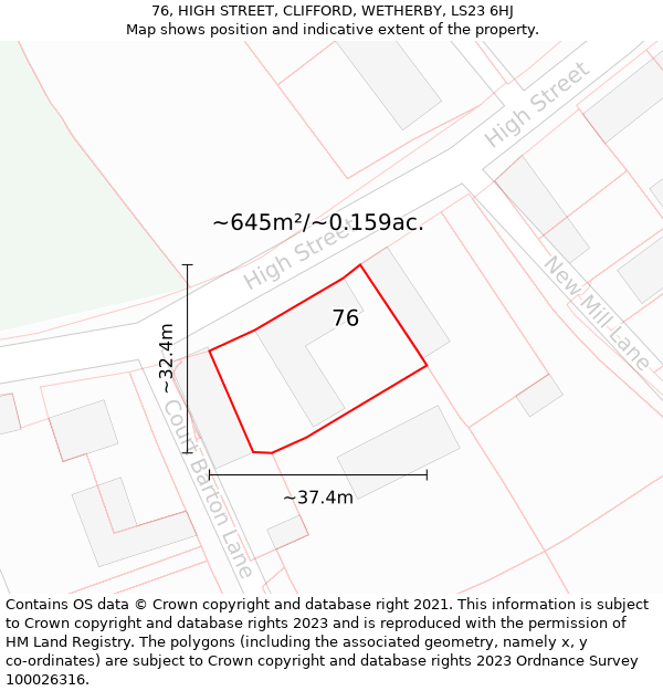 76, HIGH STREET, CLIFFORD, WETHERBY, LS23 6HJ: Plot and title map