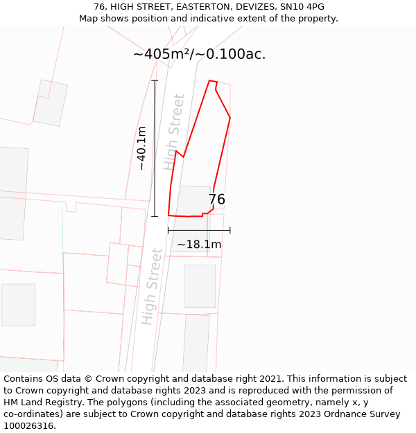 76, HIGH STREET, EASTERTON, DEVIZES, SN10 4PG: Plot and title map