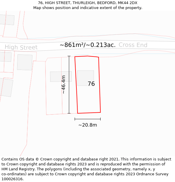 76, HIGH STREET, THURLEIGH, BEDFORD, MK44 2DX: Plot and title map