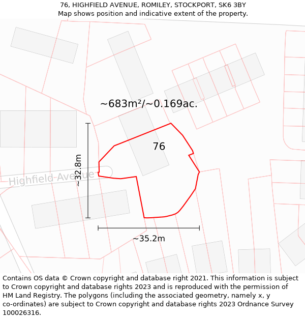 76, HIGHFIELD AVENUE, ROMILEY, STOCKPORT, SK6 3BY: Plot and title map