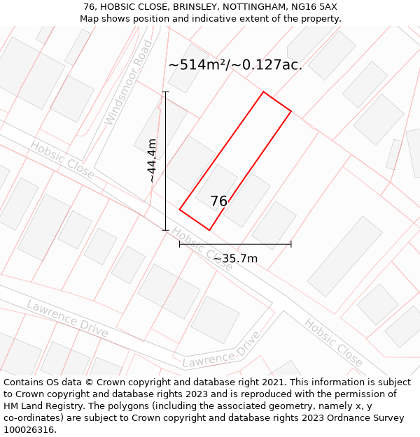 76, HOBSIC CLOSE, BRINSLEY, NOTTINGHAM, NG16 5AX: Plot and title map