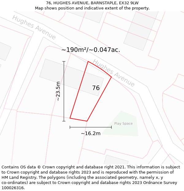 76, HUGHES AVENUE, BARNSTAPLE, EX32 9LW: Plot and title map