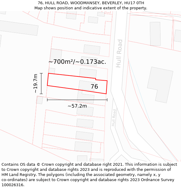 76, HULL ROAD, WOODMANSEY, BEVERLEY, HU17 0TH: Plot and title map