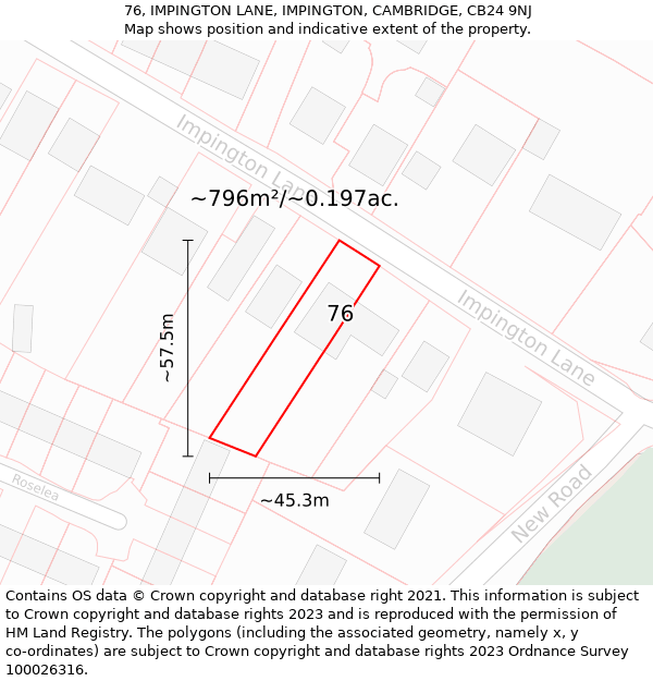 76, IMPINGTON LANE, IMPINGTON, CAMBRIDGE, CB24 9NJ: Plot and title map