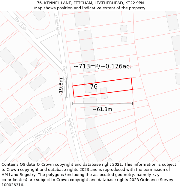 76, KENNEL LANE, FETCHAM, LEATHERHEAD, KT22 9PN: Plot and title map