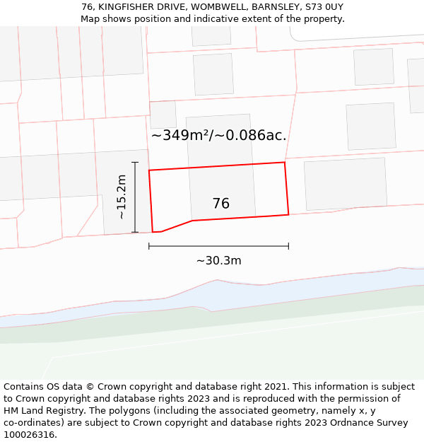 76, KINGFISHER DRIVE, WOMBWELL, BARNSLEY, S73 0UY: Plot and title map