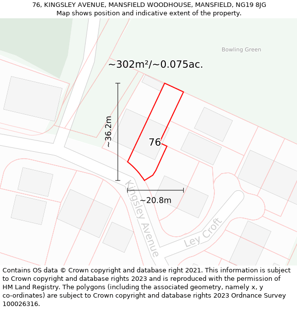 76, KINGSLEY AVENUE, MANSFIELD WOODHOUSE, MANSFIELD, NG19 8JG: Plot and title map