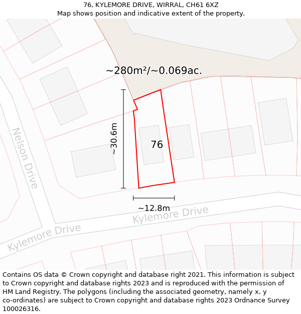76, KYLEMORE DRIVE, WIRRAL, CH61 6XZ: Plot and title map