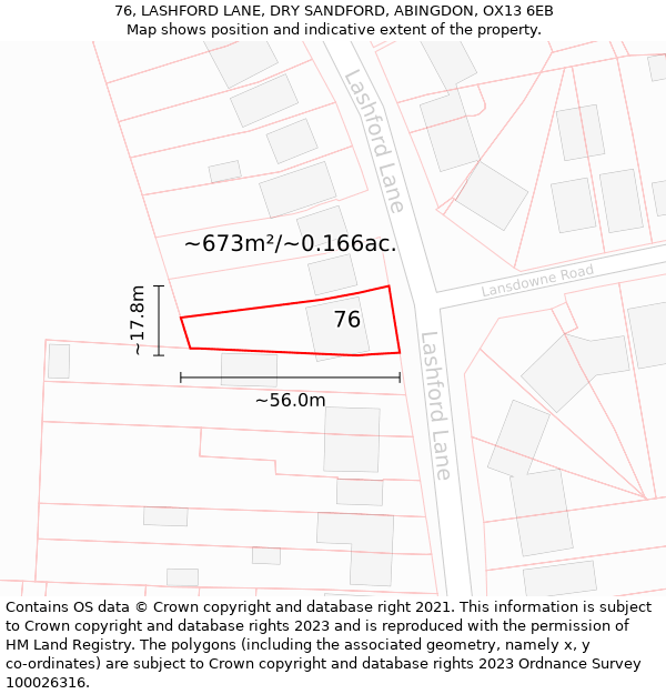 76, LASHFORD LANE, DRY SANDFORD, ABINGDON, OX13 6EB: Plot and title map