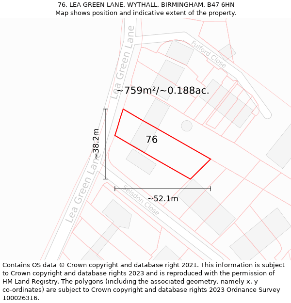 76, LEA GREEN LANE, WYTHALL, BIRMINGHAM, B47 6HN: Plot and title map