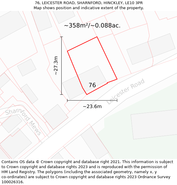 76, LEICESTER ROAD, SHARNFORD, HINCKLEY, LE10 3PR: Plot and title map
