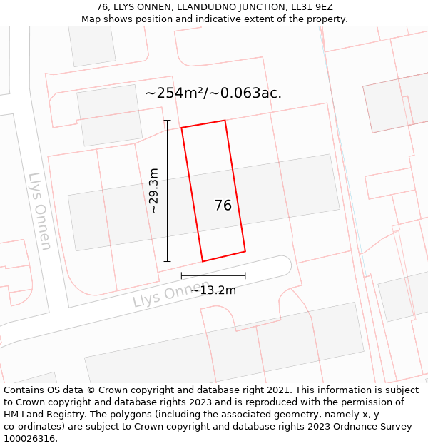 76, LLYS ONNEN, LLANDUDNO JUNCTION, LL31 9EZ: Plot and title map